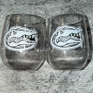 Florida Gators Clear Plastic Wine Glass Stemless Tumblers Alligator Set of 2